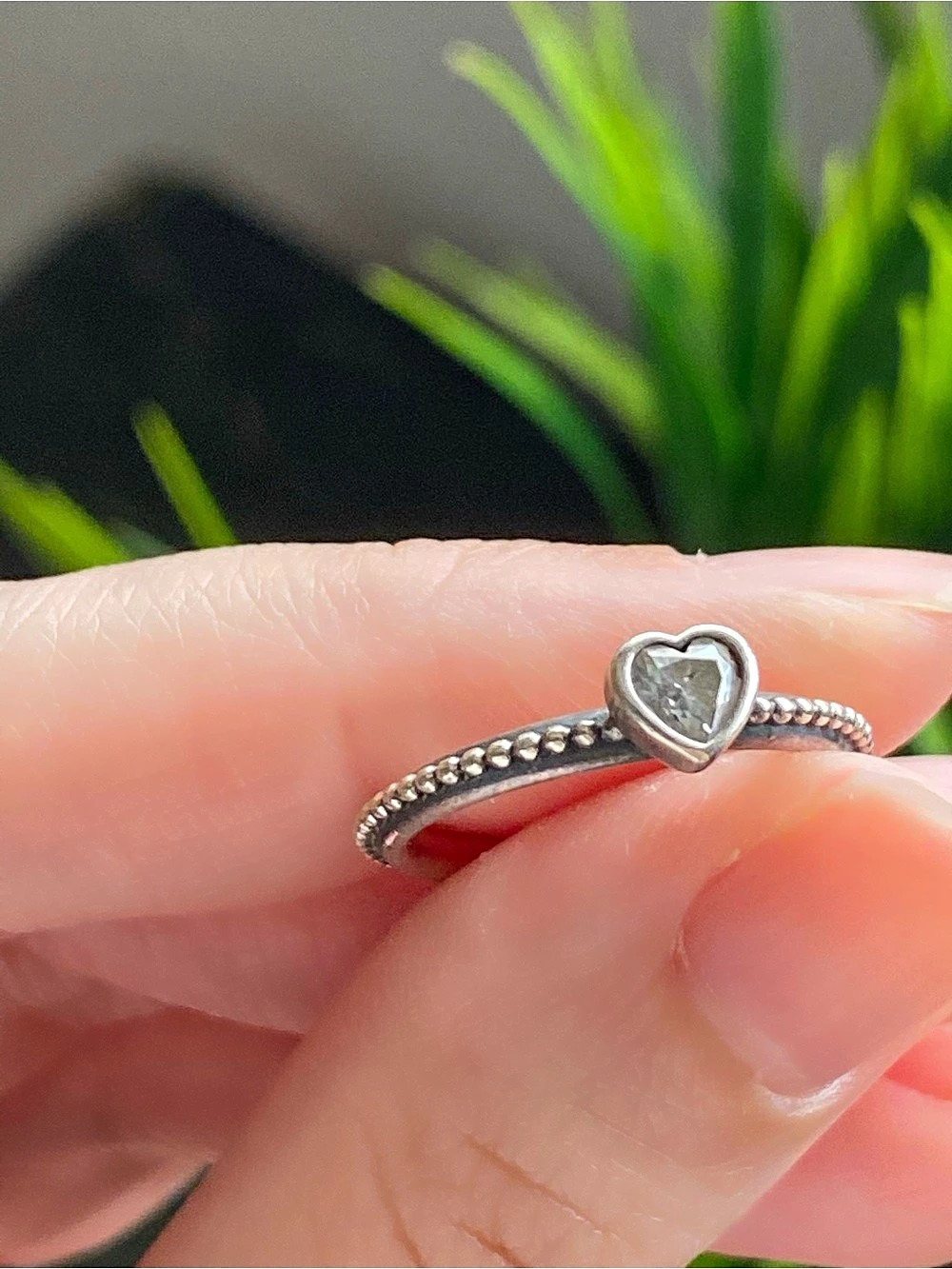 Pandora 925 Clear Heart Beaded Ring Heart Ring in Silver Like New